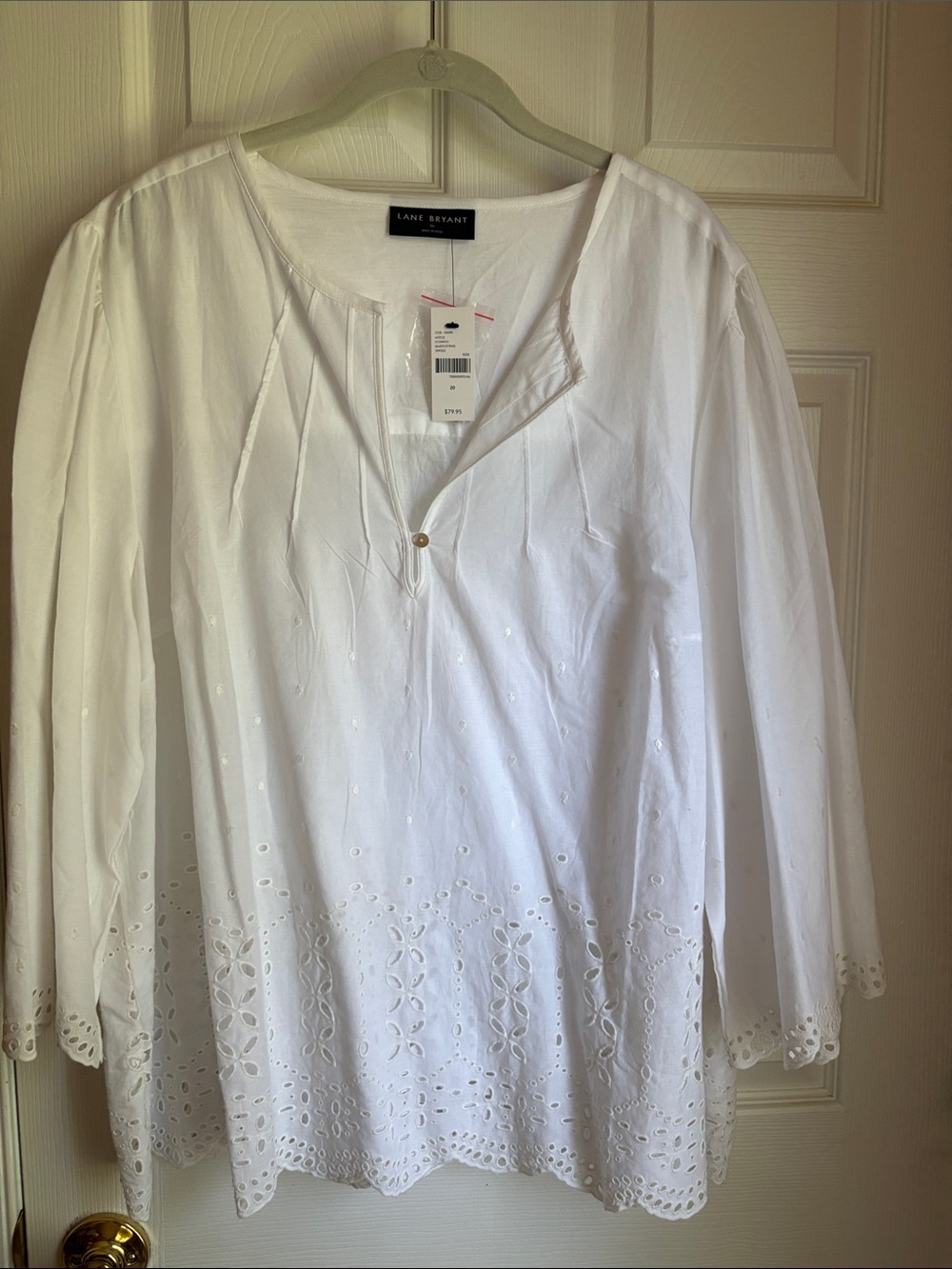 Lane Bryant White Eyelet Cotton Tunic with Scalloped Hem